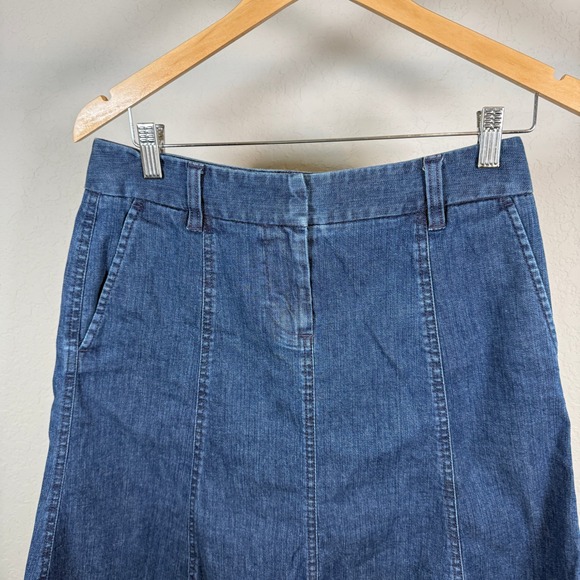LL Bean Womens 4 Pet Dark Wash Denim A Line Skirt Paneled Stretch 0GMF6 - Picture 3 of 8